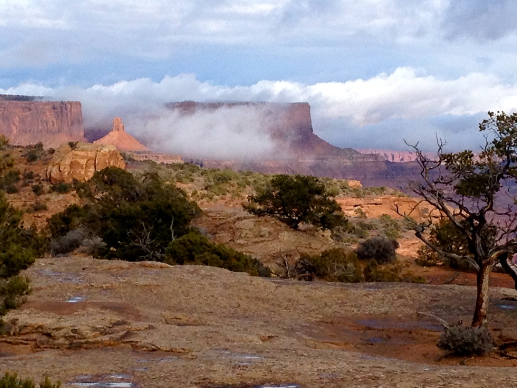 Clouds linger in the canyons after winter's last gasp.