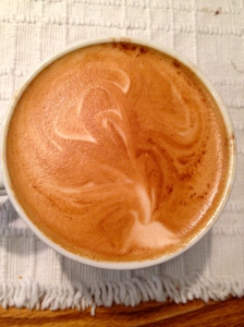 Even the cappuccino depicts erupting geysers.
